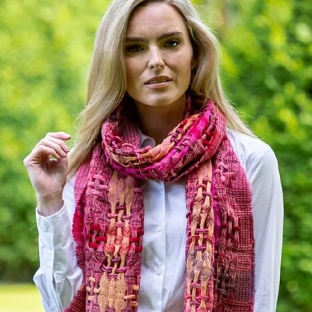 Suantrai of Ireland Open Weave Wool Scarf Pink and Orange